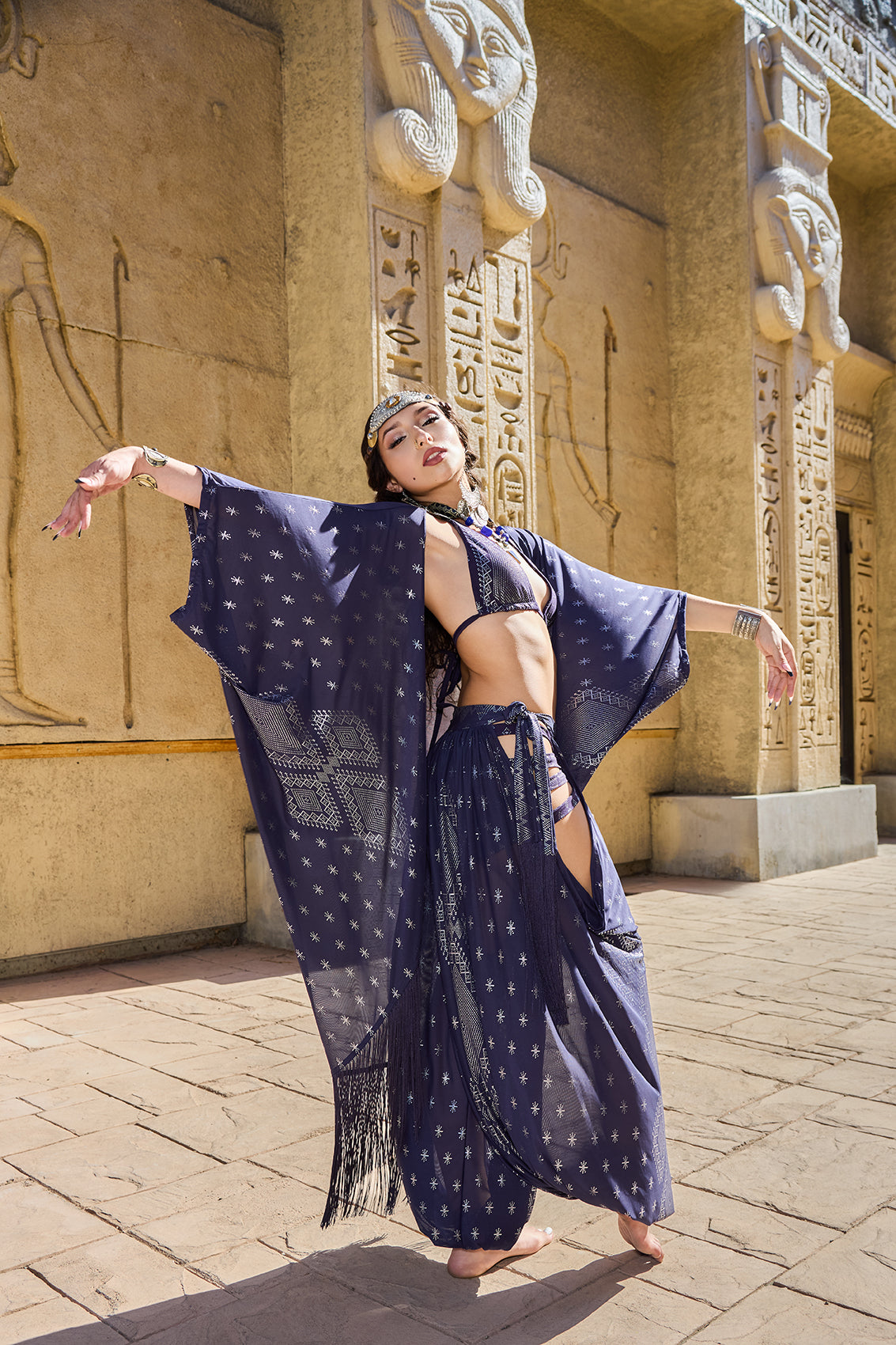 Dendera Fringe Sahara Pantaloon Midnight Silver