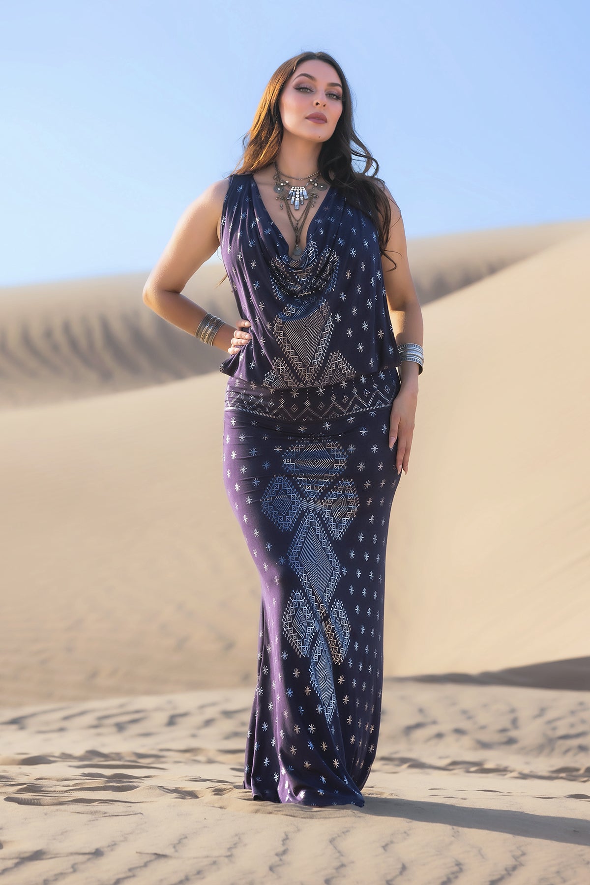 Dendera Cleopatra Maxi Skirt 2.0 Midnight Silver