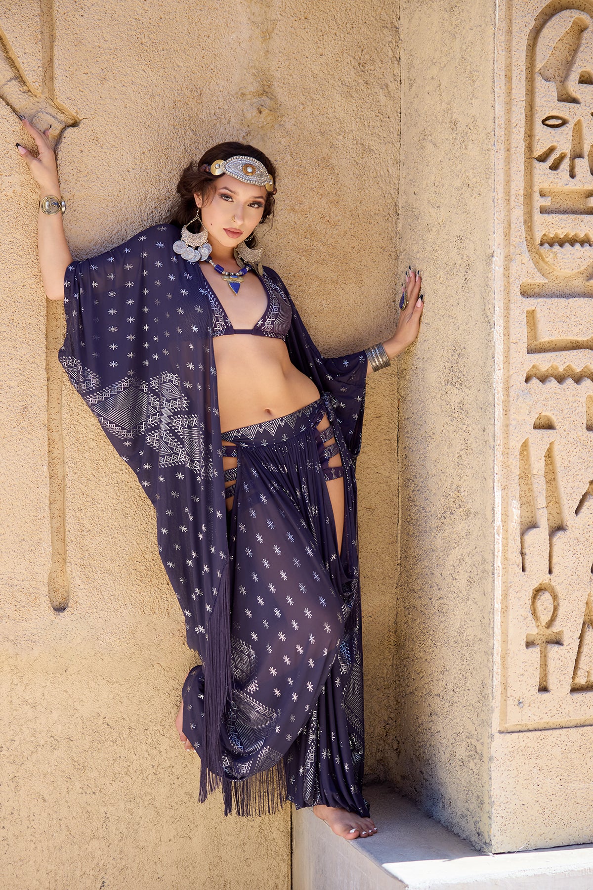 Dendera Empress Fringe Robe Midnight Silver
